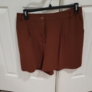 Forever 21 Brown High-Rise Pleated Dress Shorts